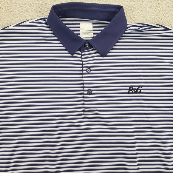 Callaway Shirt Mens Large Blue Striped Polo Golf Short Sleeve Walmart Opti Dri - Picture 2 of 15